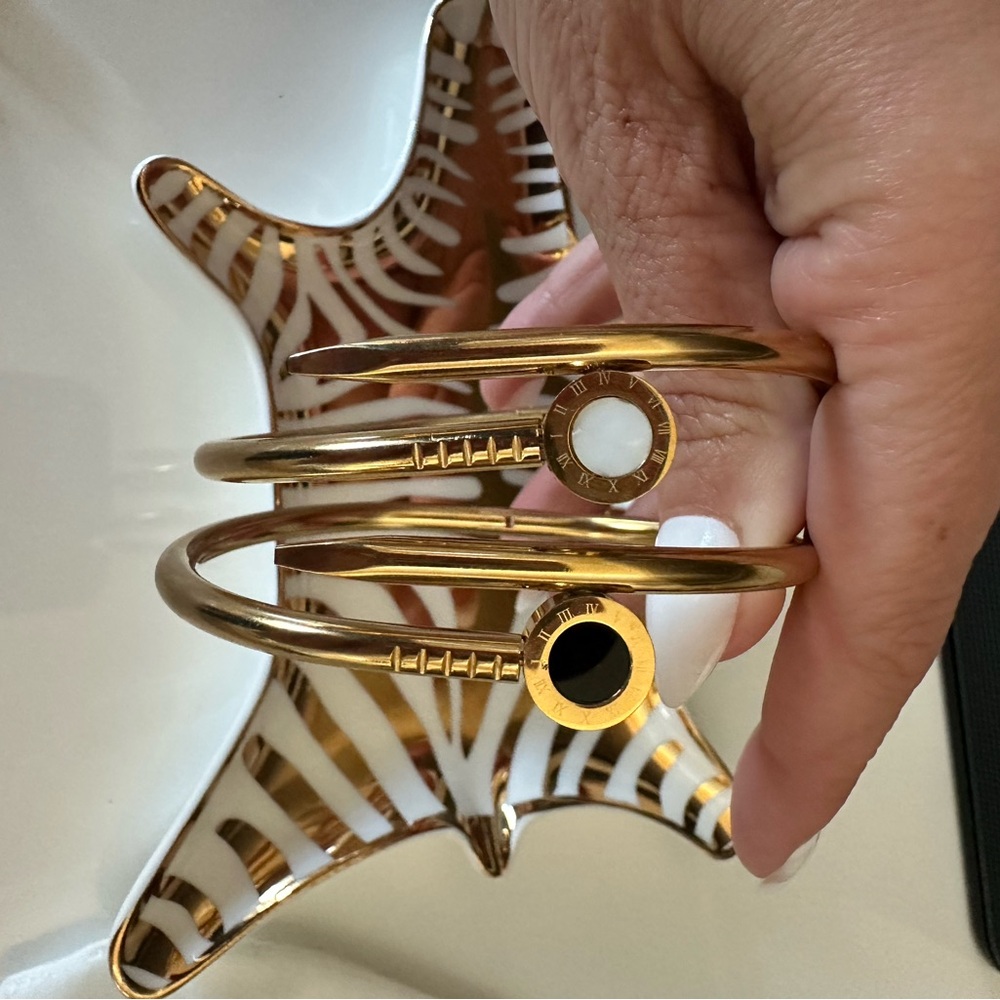 Nailhead Gold and Black Gold Tone Bangle Bracelets